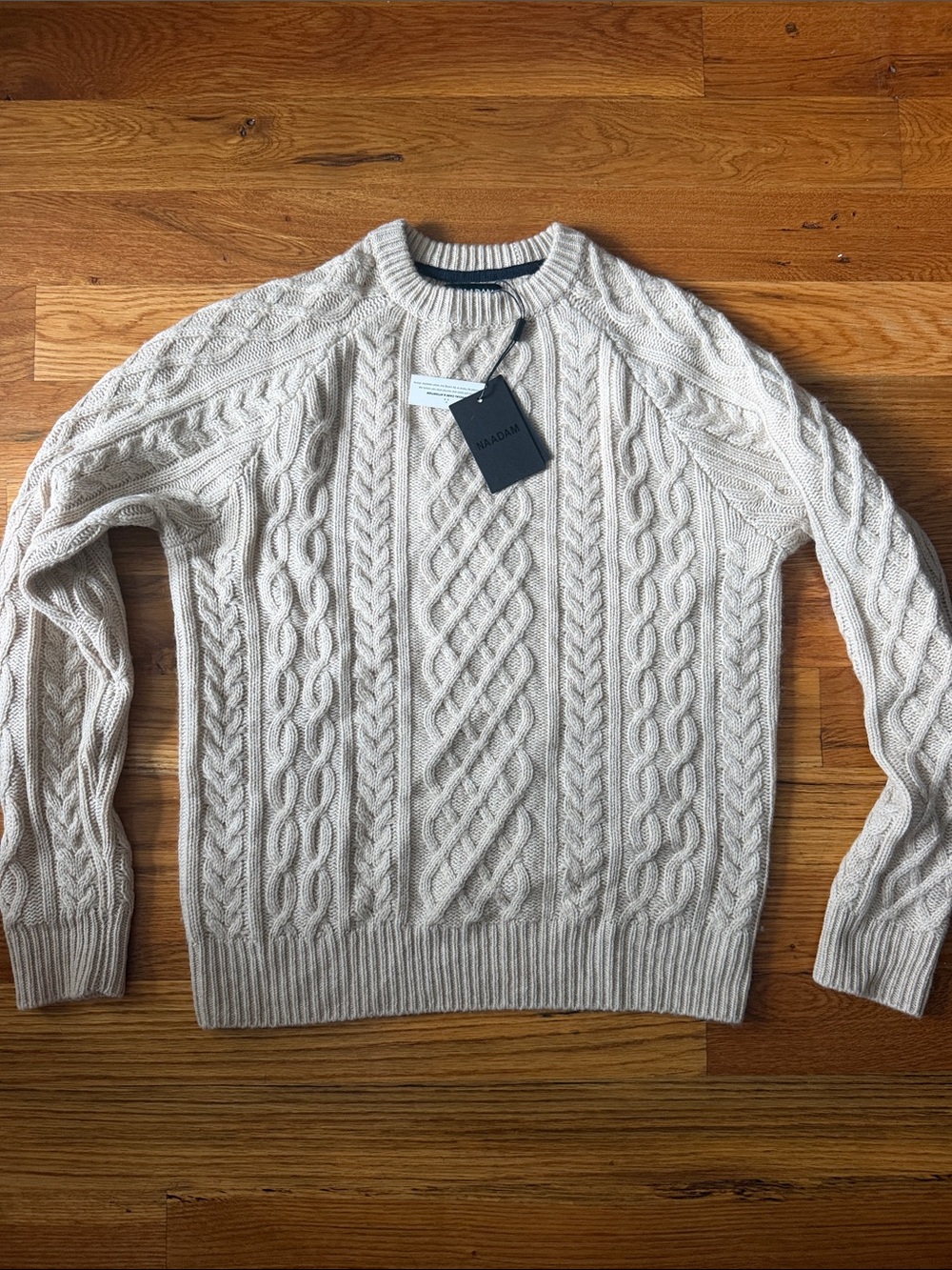 Naadam NWT - Luxe Merino Cable Crewneck Sweater - Oatmeal